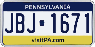 PA license plate JBJ1671