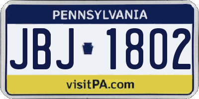 PA license plate JBJ1802