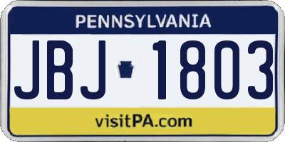 PA license plate JBJ1803