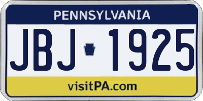 PA license plate JBJ1925