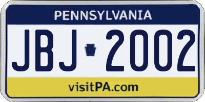 PA license plate JBJ2002