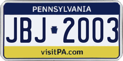 PA license plate JBJ2003