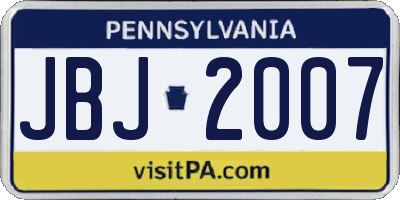 PA license plate JBJ2007