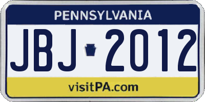 PA license plate JBJ2012