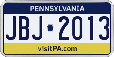 PA license plate JBJ2013