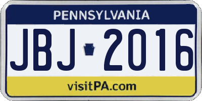 PA license plate JBJ2016