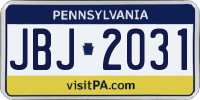PA license plate JBJ2031