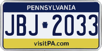 PA license plate JBJ2033