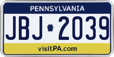 PA license plate JBJ2039