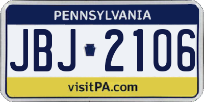 PA license plate JBJ2106