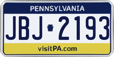 PA license plate JBJ2193