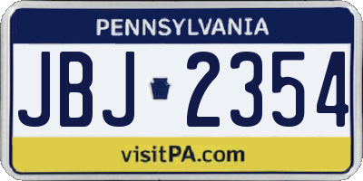 PA license plate JBJ2354