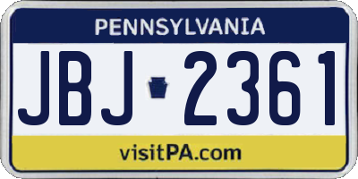 PA license plate JBJ2361