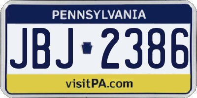 PA license plate JBJ2386