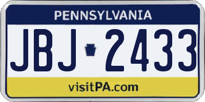 PA license plate JBJ2433