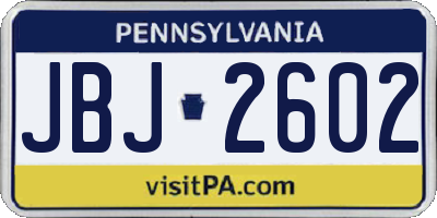 PA license plate JBJ2602