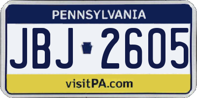 PA license plate JBJ2605