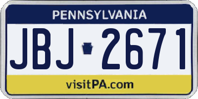 PA license plate JBJ2671
