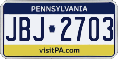 PA license plate JBJ2703