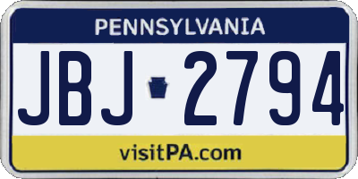 PA license plate JBJ2794