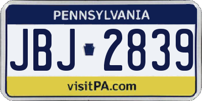 PA license plate JBJ2839