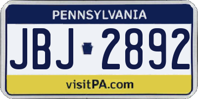 PA license plate JBJ2892