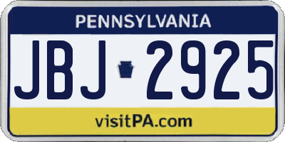 PA license plate JBJ2925