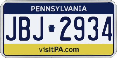 PA license plate JBJ2934