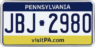 PA license plate JBJ2980