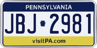 PA license plate JBJ2981