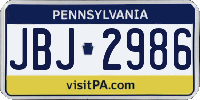 PA license plate JBJ2986