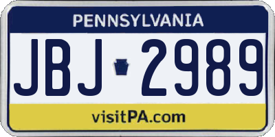 PA license plate JBJ2989