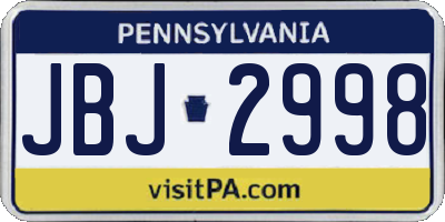 PA license plate JBJ2998