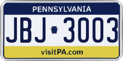 PA license plate JBJ3003