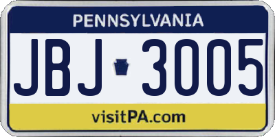 PA license plate JBJ3005