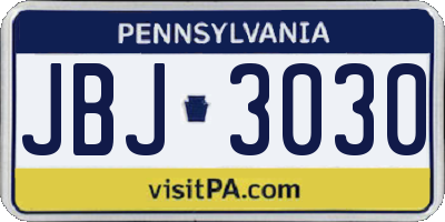 PA license plate JBJ3030