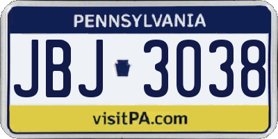 PA license plate JBJ3038