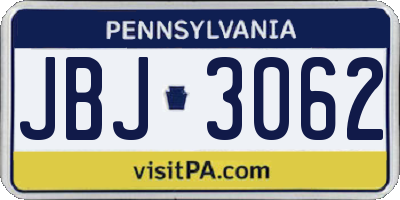 PA license plate JBJ3062