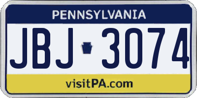 PA license plate JBJ3074