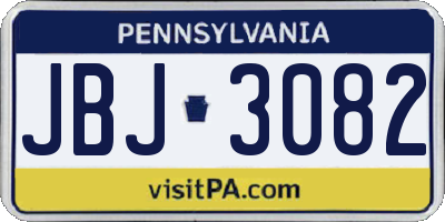 PA license plate JBJ3082