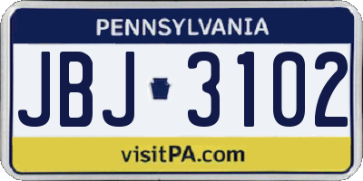 PA license plate JBJ3102