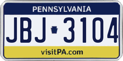 PA license plate JBJ3104