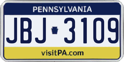 PA license plate JBJ3109