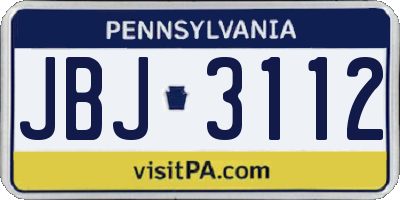 PA license plate JBJ3112
