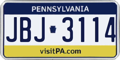 PA license plate JBJ3114