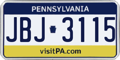 PA license plate JBJ3115