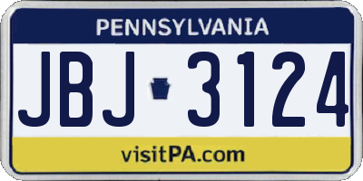 PA license plate JBJ3124