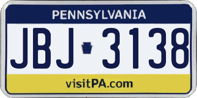 PA license plate JBJ3138