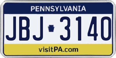 PA license plate JBJ3140