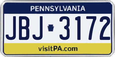 PA license plate JBJ3172